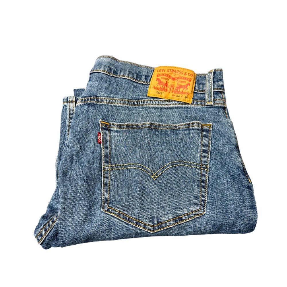 Levi's 502 Jeans Mens 36 (36x33 ACTUAL) Regular Taper Blue Denim Classic
